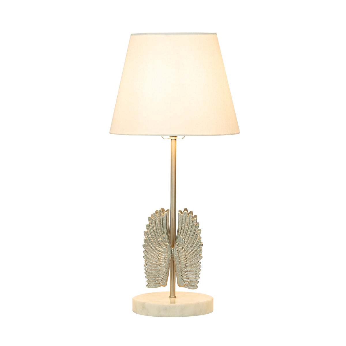 FEATHER TABLE LAMP WITH FABRIC SHADE NICKEL