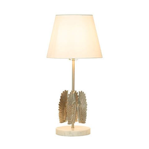 FEATHER TABLE LAMP WITH FABRIC SHADE NICKEL