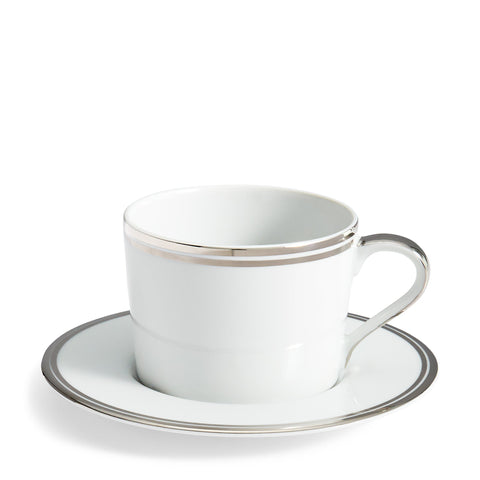 WILSHIRE CUP AND SAUCER SILVER AND WHITE