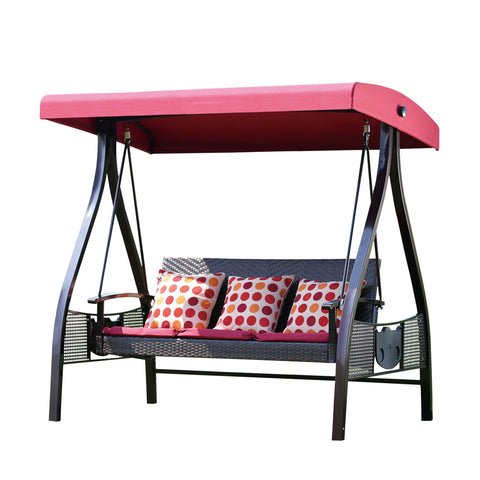 RED BEANS TWINNED RATTAN SWING WITH SEAT CUSHION AND 3 PILLOWS