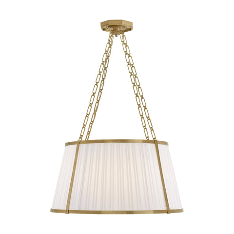 WINDSOR LARGE HANGING SHADE IN NATURAL BRASS WITH BOXPLEAT SILK SHADE