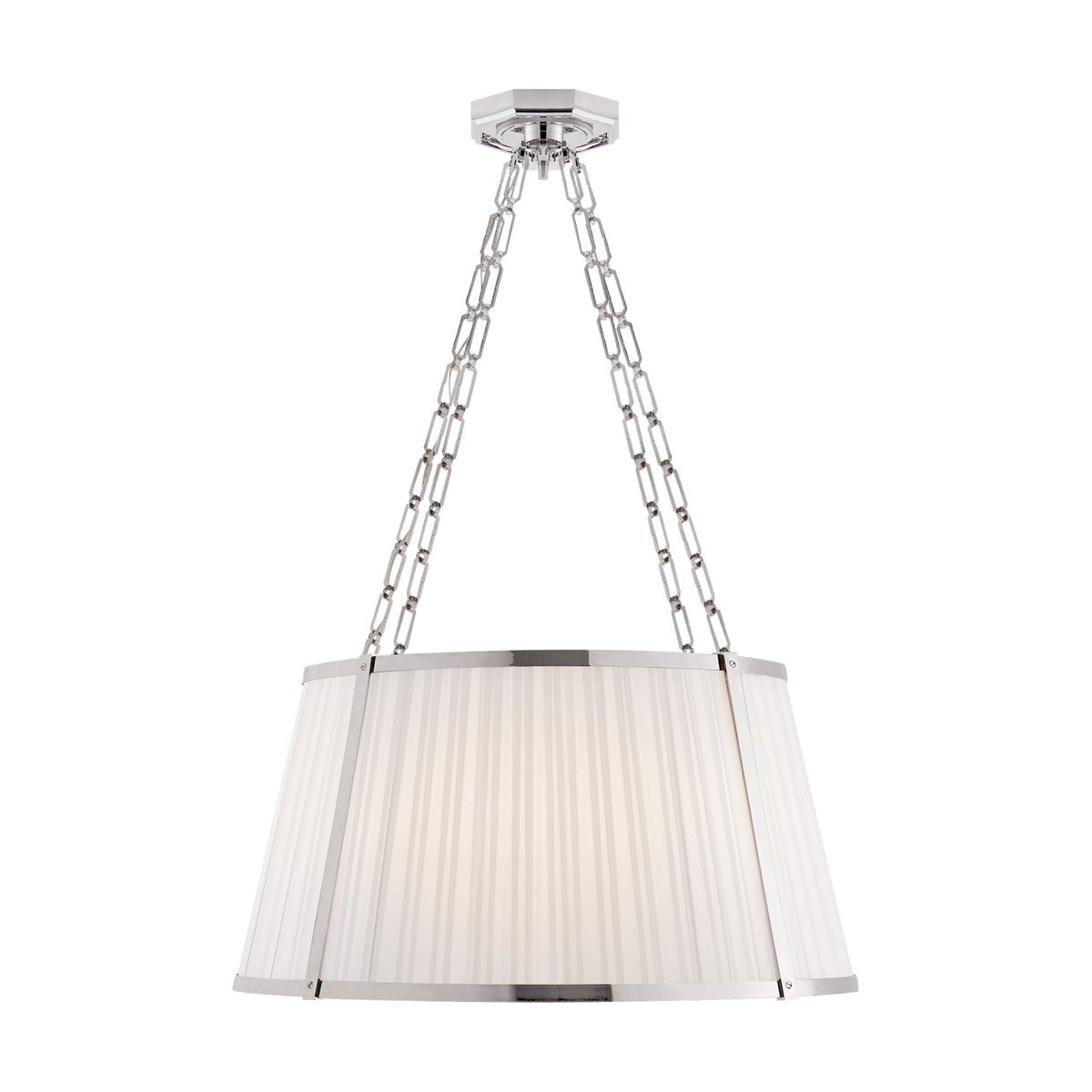 WINDSOR LARGE HANGING SHADE IN POLISHED NICKEL WITH BOXPLEAT SILK SHADE