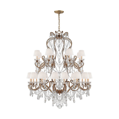 ADRIANNA LARGE CHANDELIER IN GOLDED IRON AND CRYSTAL WITH SILK SHADES