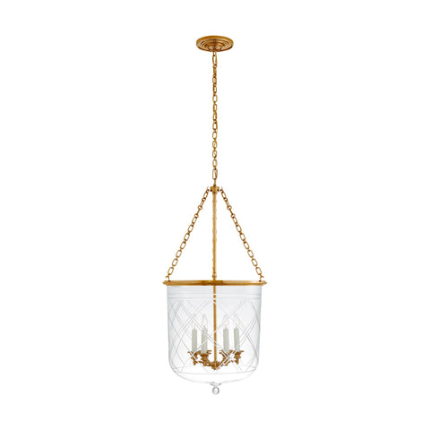 CAMBRIDGE LARGE SMOKE BELL PENDANT IN NATURAL BRASS WITH CLEAR GLASS