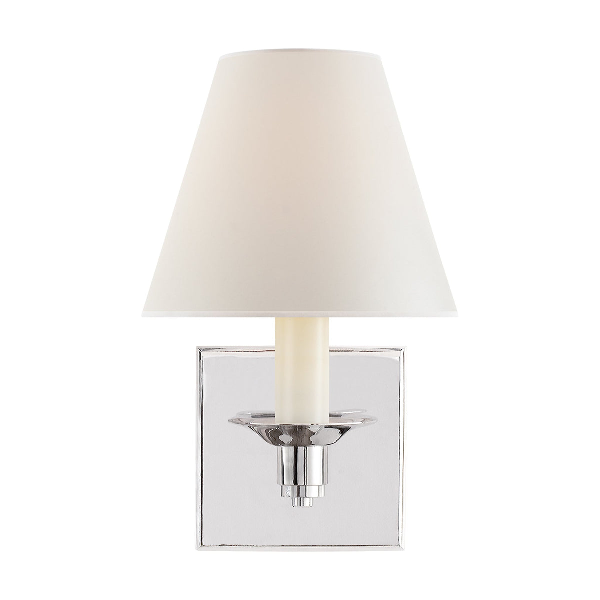 EVANS SINGLE ARM SCONCE IN POLISHED NICKEL WITH PERCALE SHADE