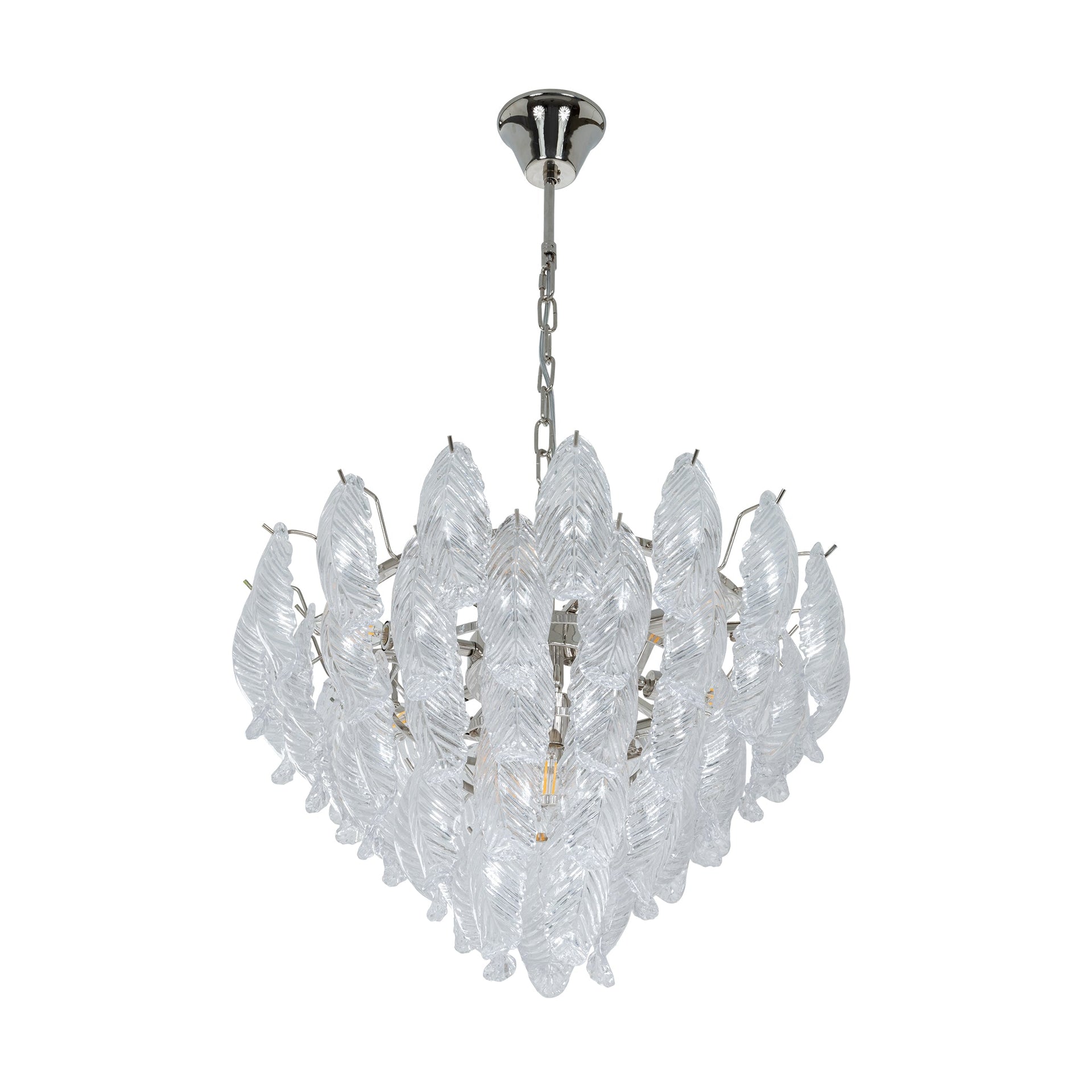 ARIA GLASS LEAVES GRANDE NICKEL CHANDELIER