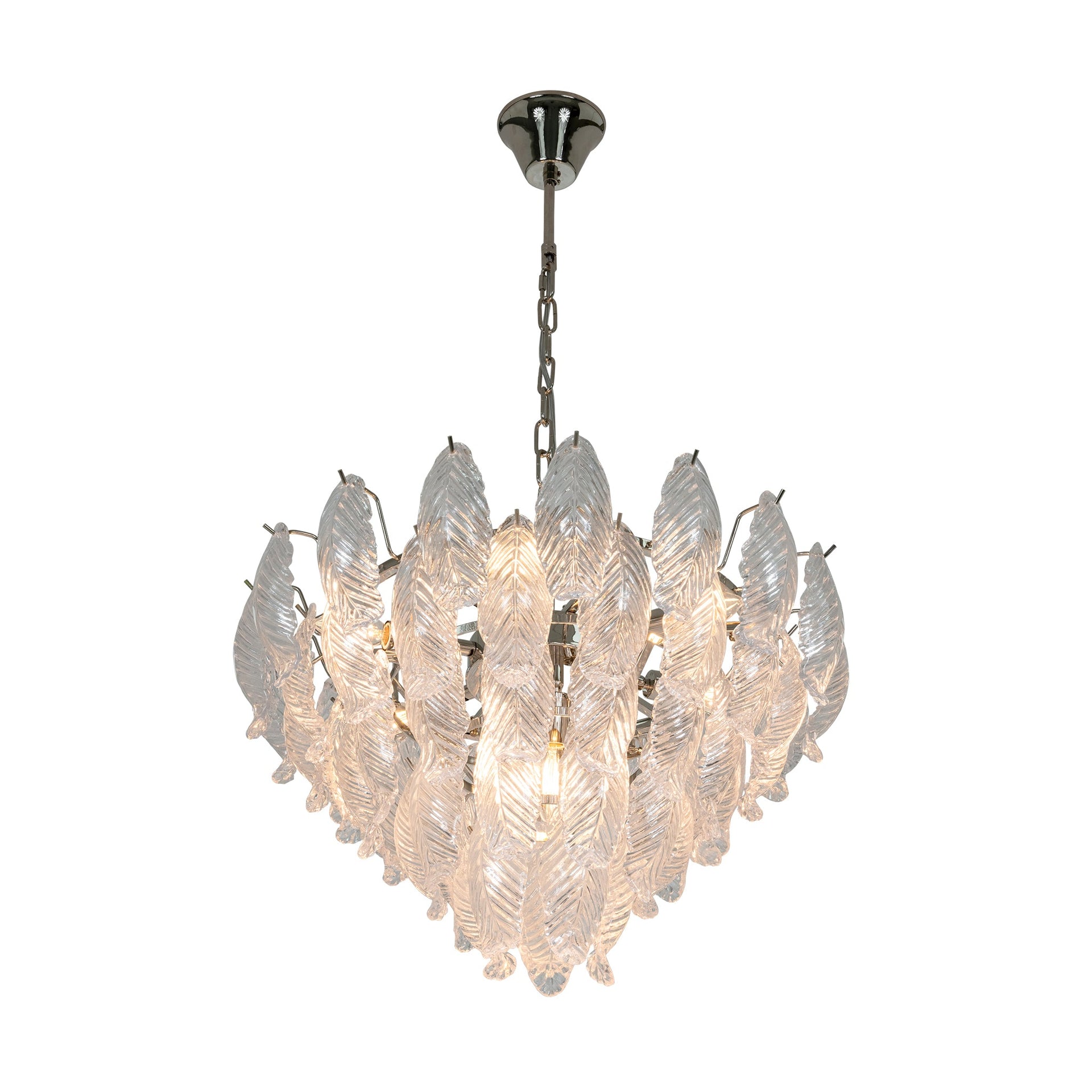 ARIA GLASS LEAVES GRANDE NICKEL CHANDELIER