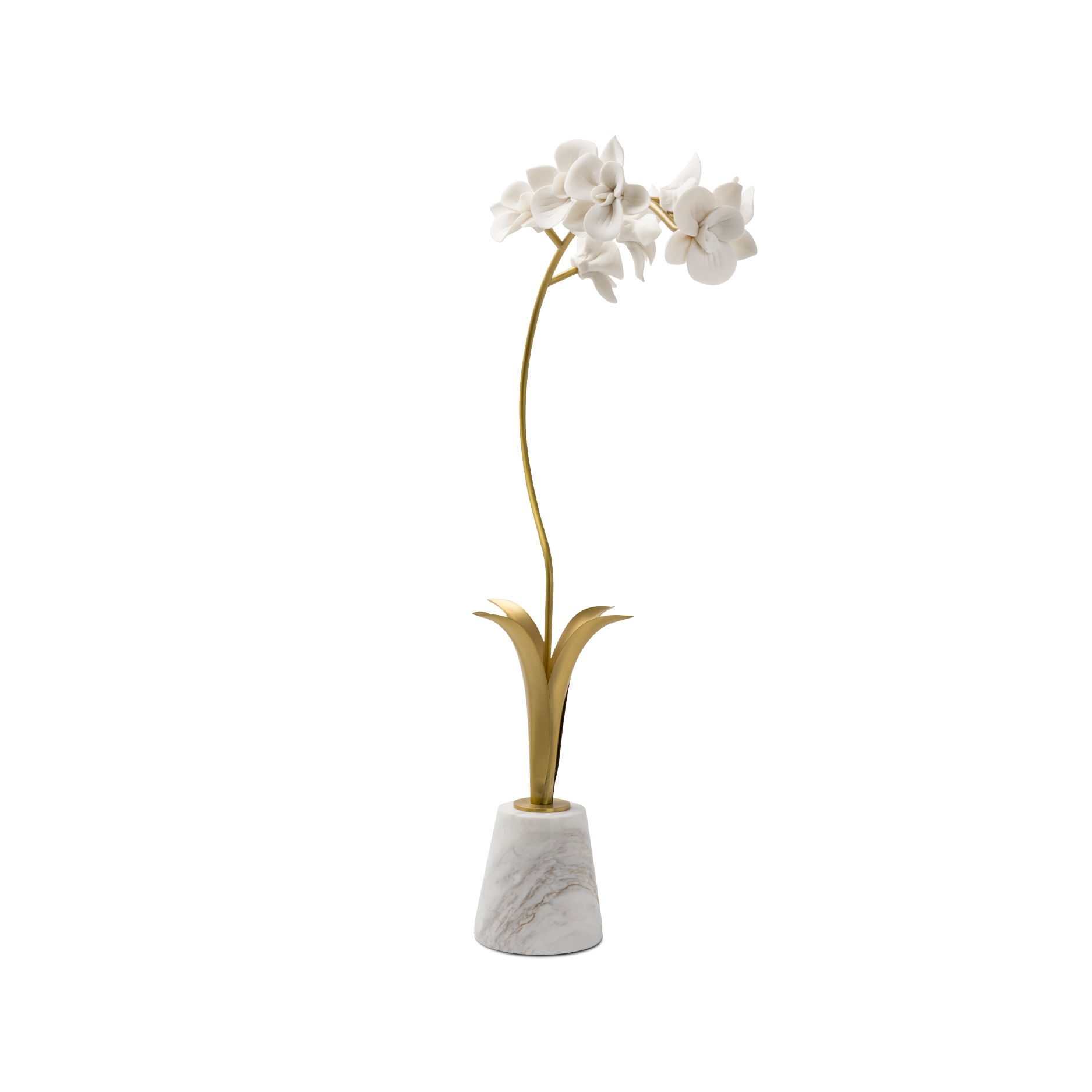 White Orchid Medium Brass Decor