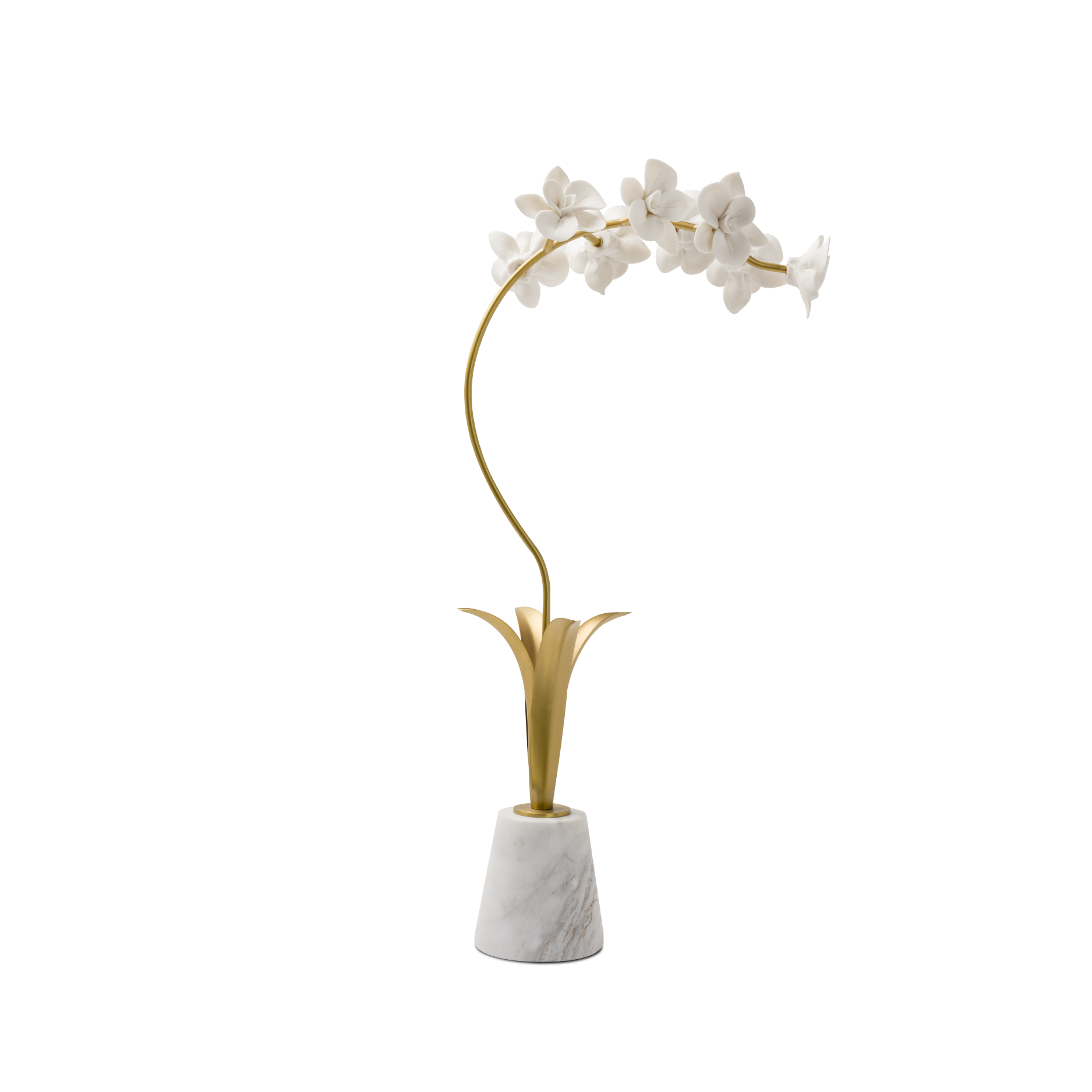 White Orchid Medium Brass Decor