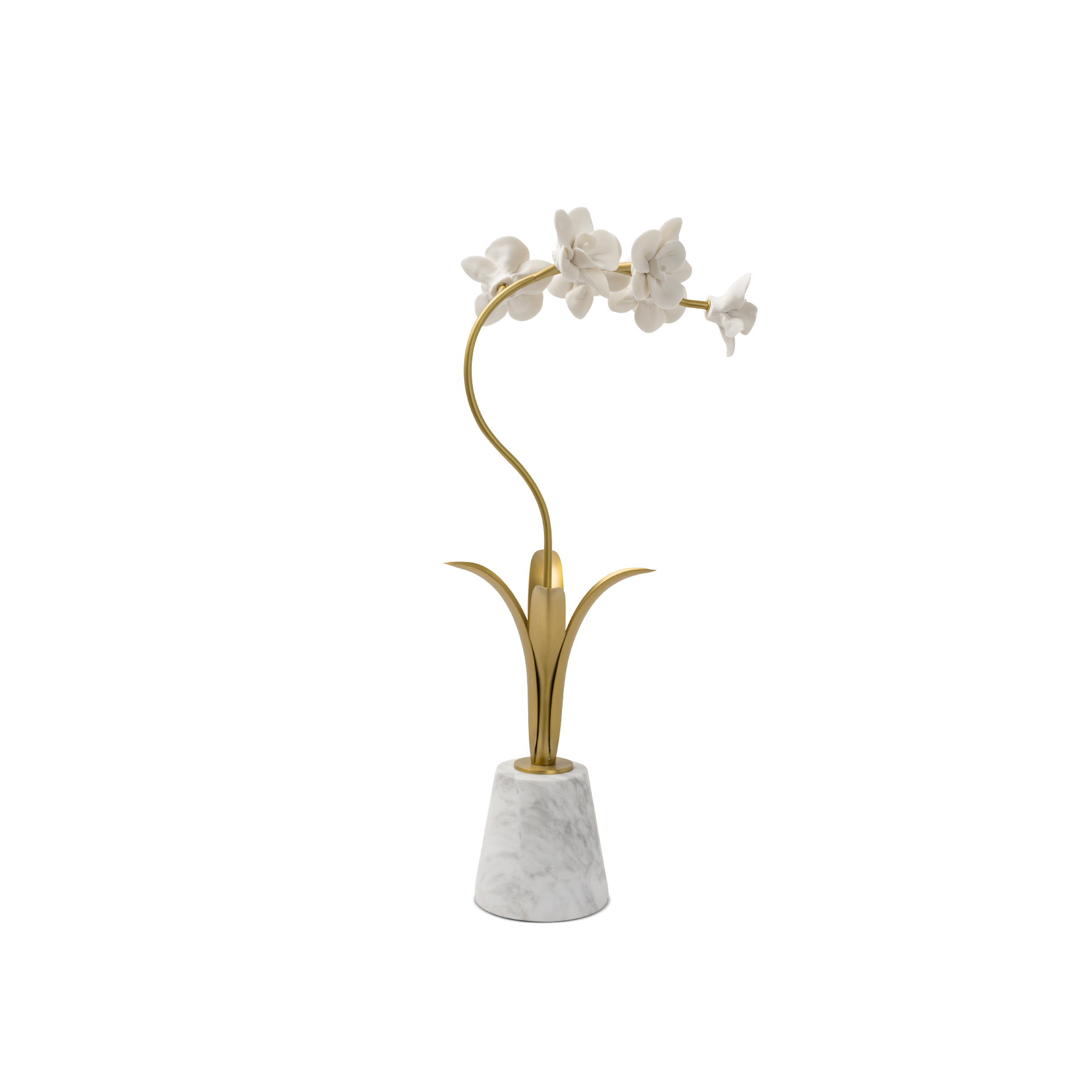 White Orchid Small Brass Decor