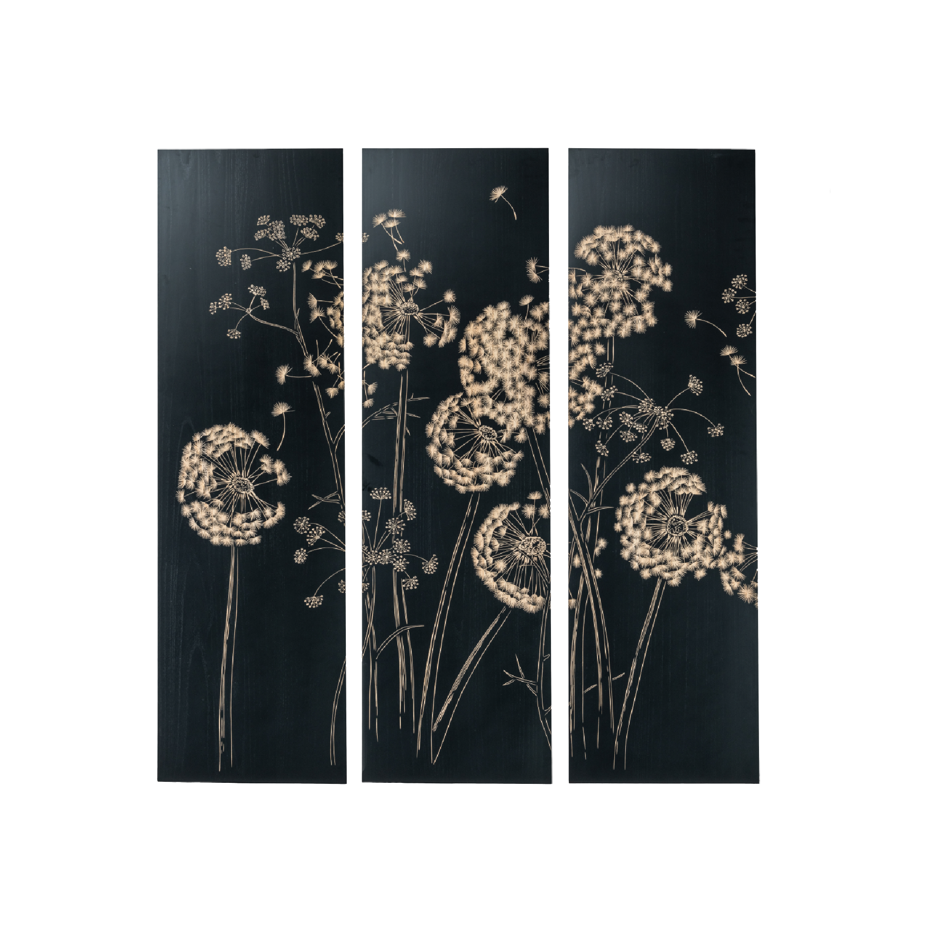 BLACK DANDELION TALL WALL ART - SET OF 3