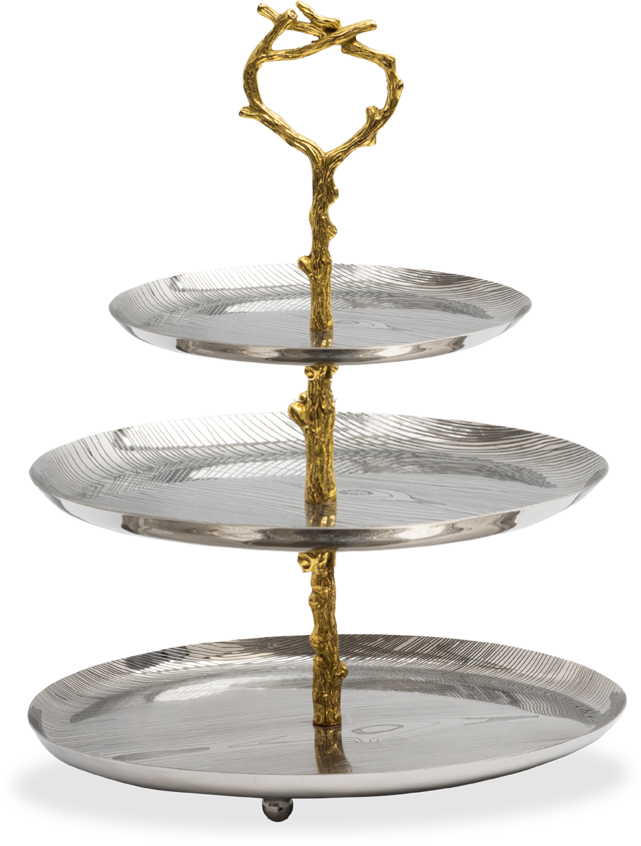 3-TIER STAND WITH WOOD-ETCHED HANDLE