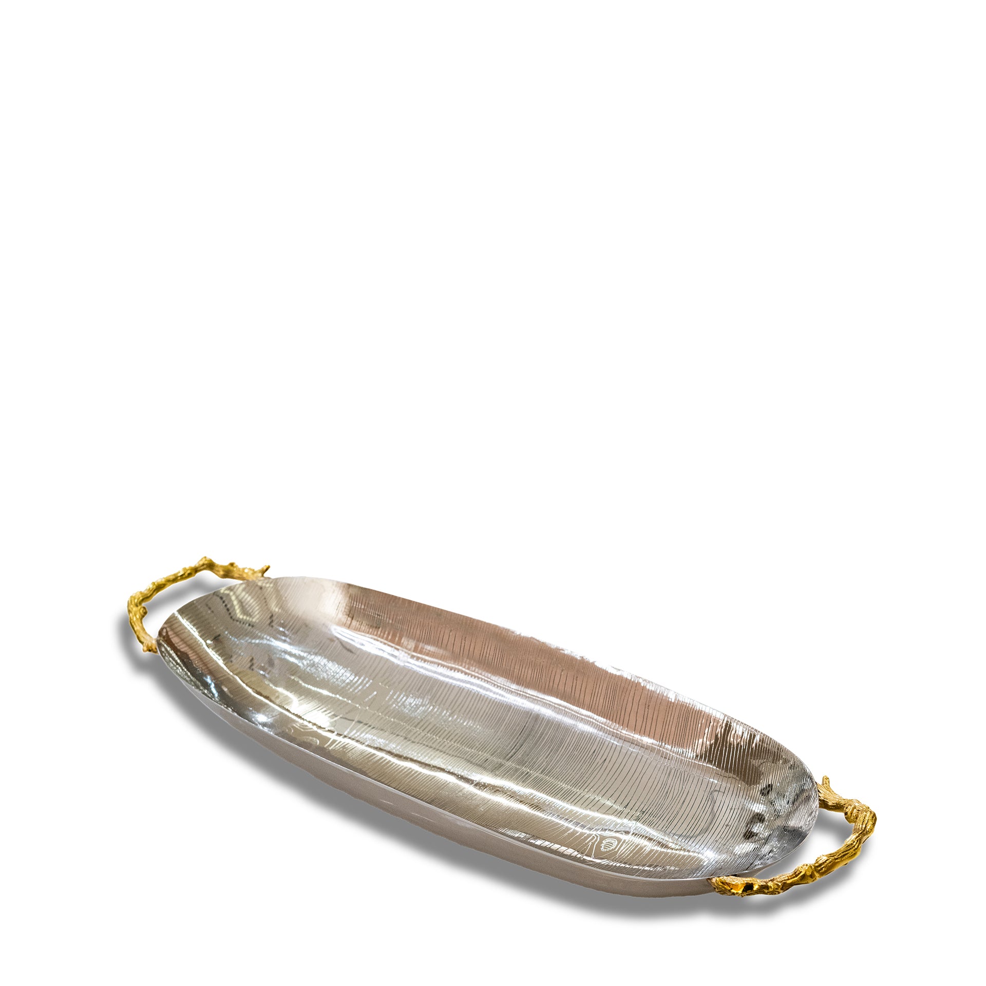 DISH OVAL LONG WITH WOOD-ETCHED HANDLE