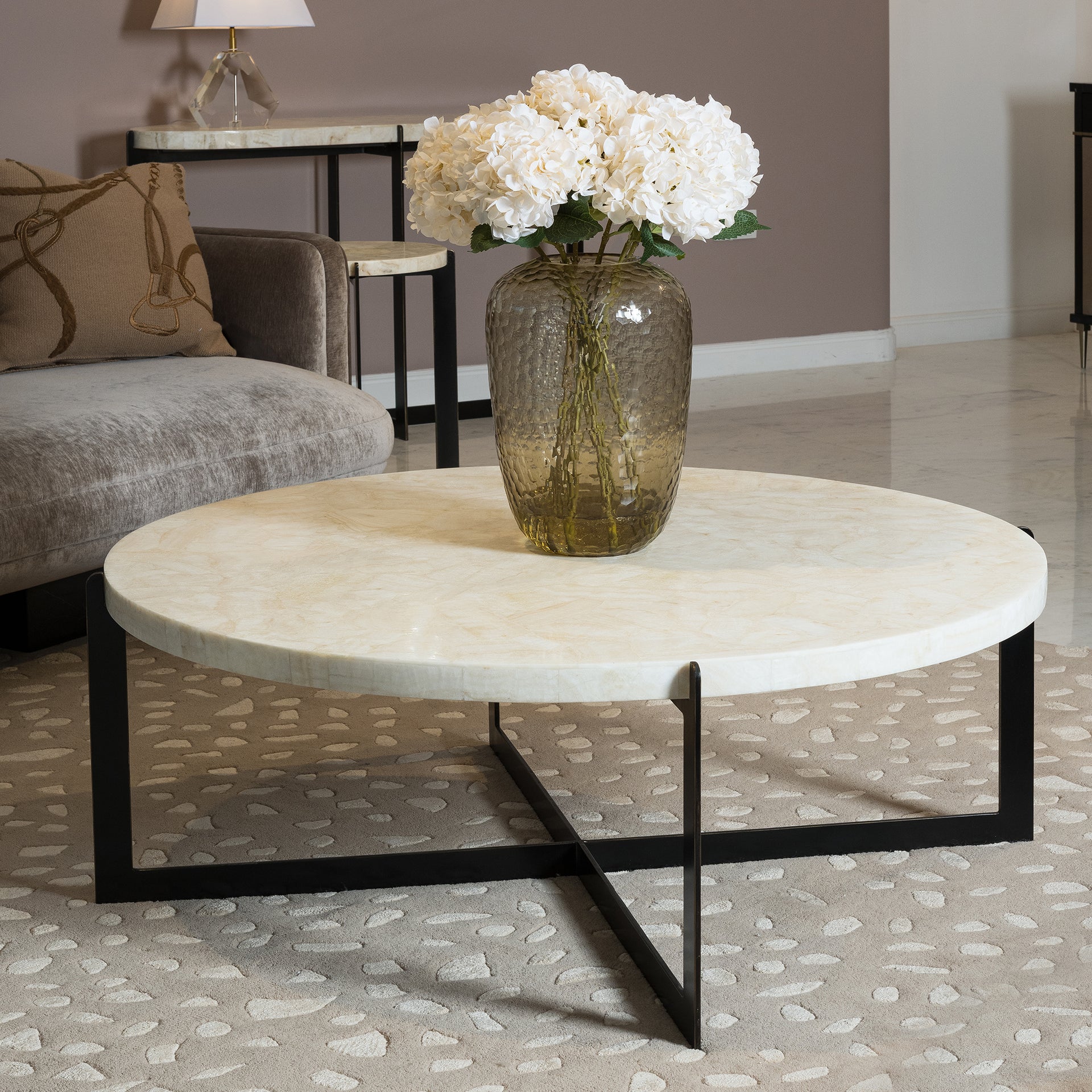CIELO CRYSTAL STONE ROUND COFFEE TABLE