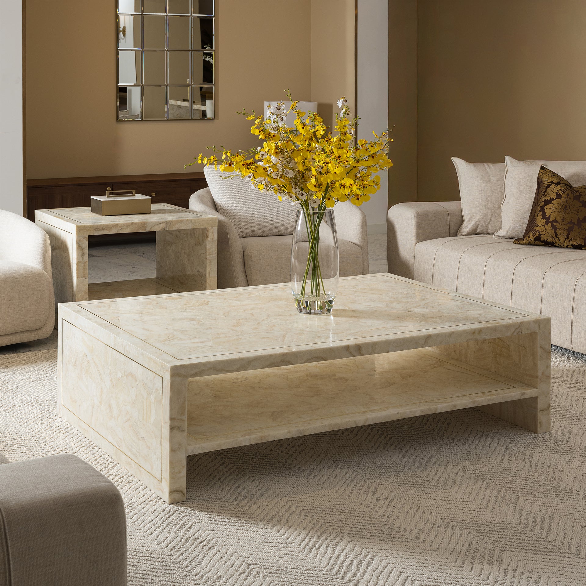 CLARA CRYSTAL STONE RECTANGULAR COFFEE TABLE