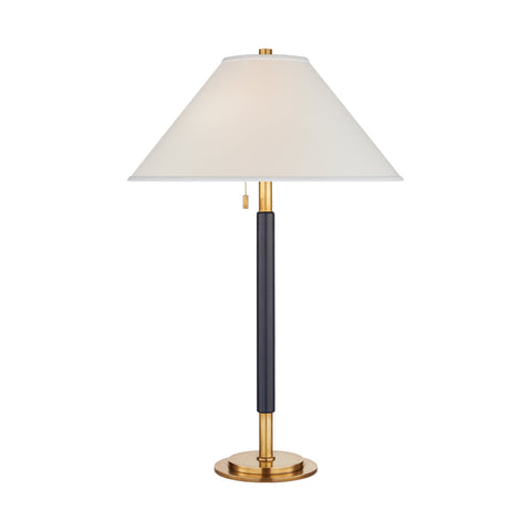 GARNER TABLE LAMP IN NATURAL BRASS AND NAVY LEATHER