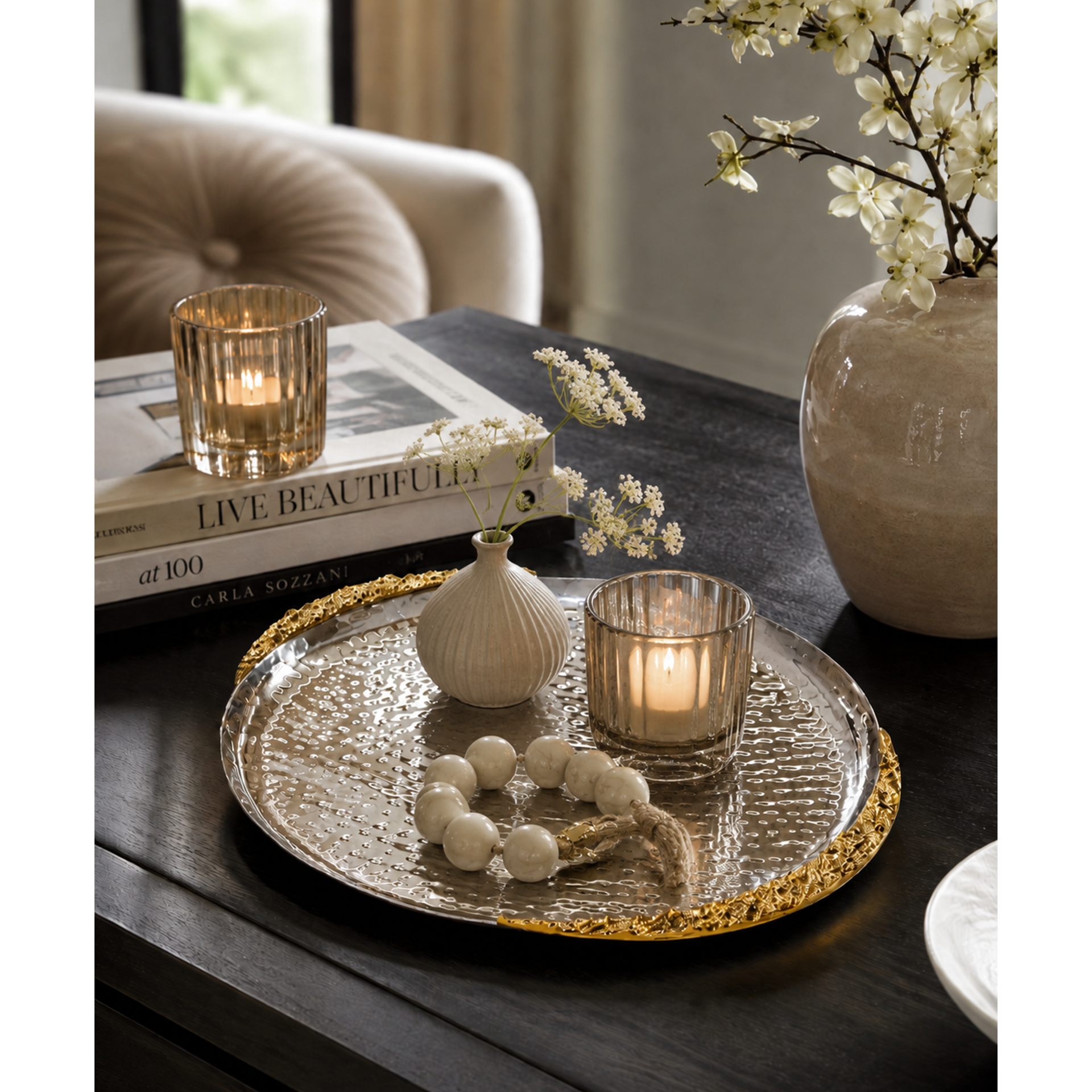 ROUND TRAY WITH MOON HANDLE
