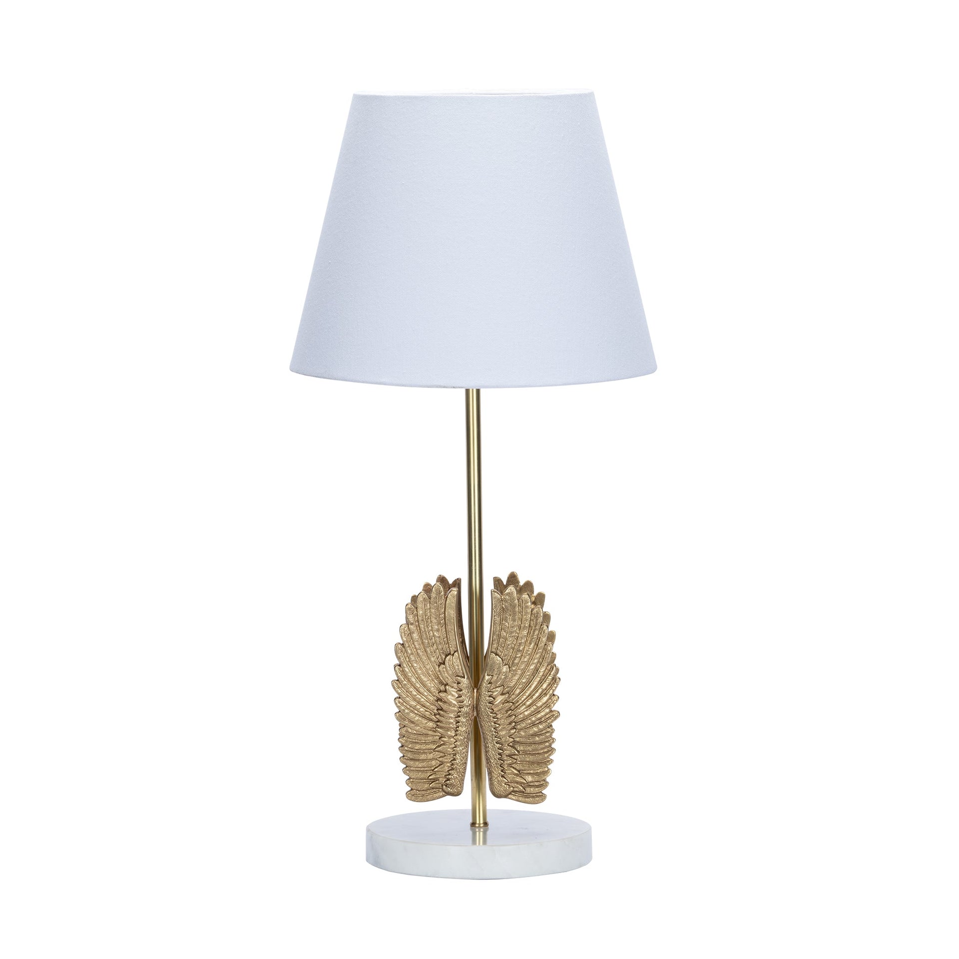 FEATHER TABLE LAMP WITH FABRIC SHADE BRASS