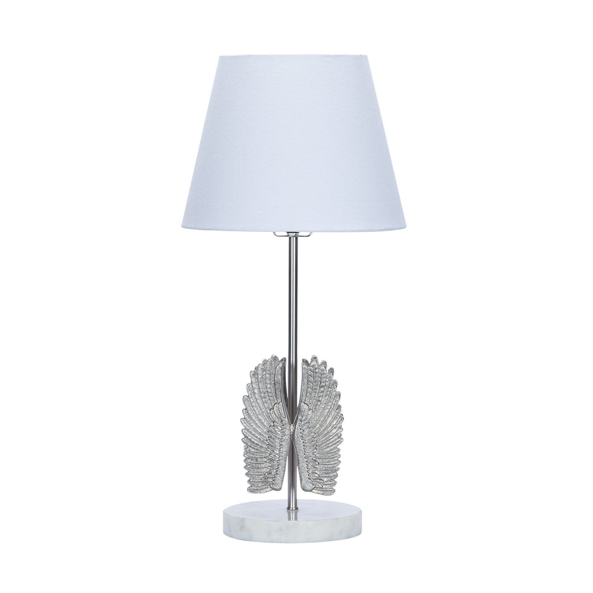 FEATHER TABLE LAMP WITH FABRIC SHADE NICKEL