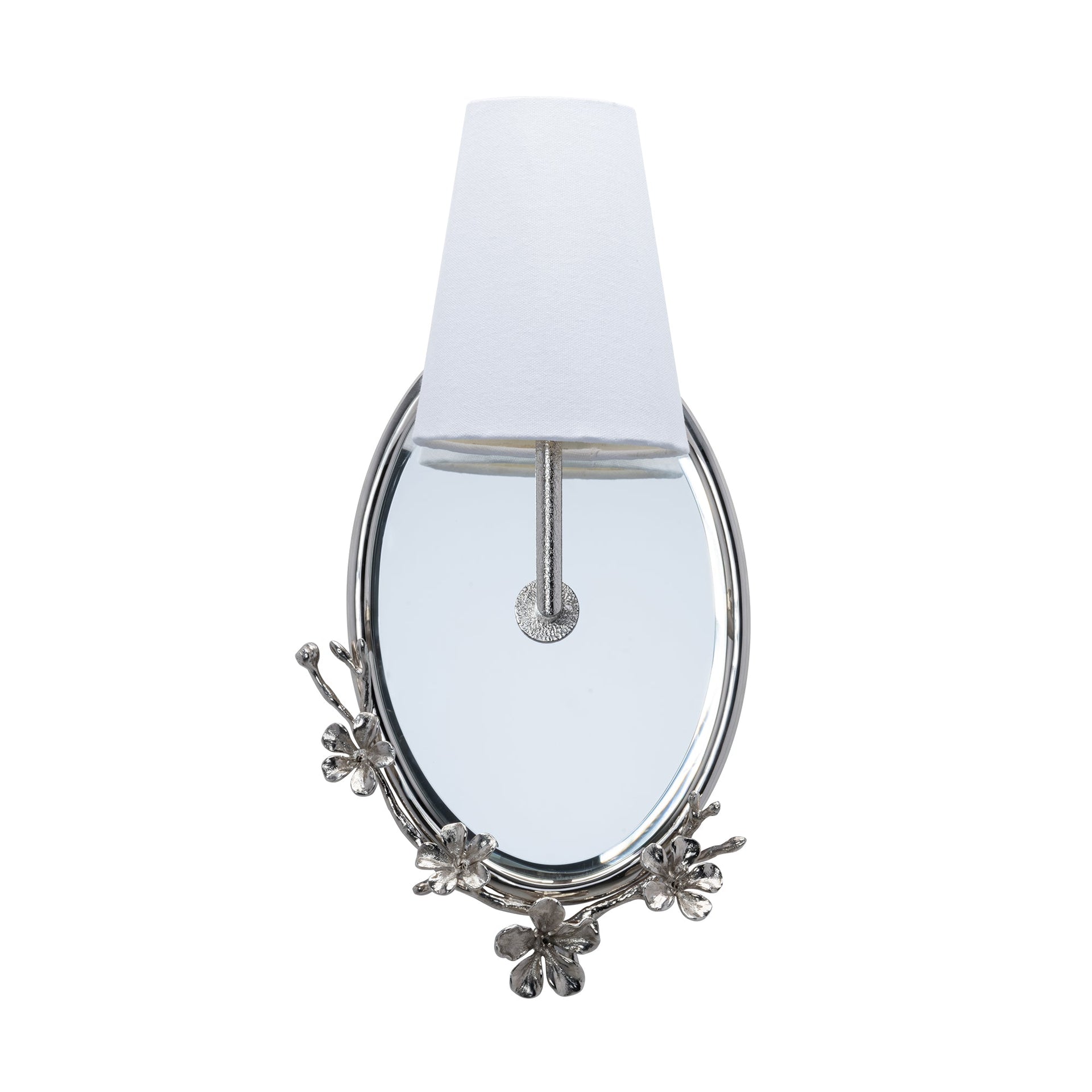 CB OVAL MIRROR WALL SCONCE WITH FABRIC SHADE NICKEL