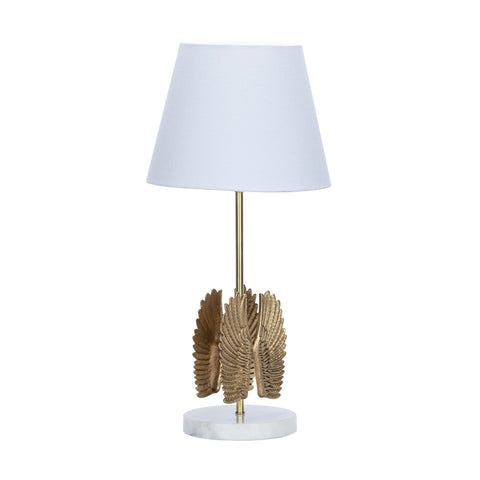 FEATHER TABLE LAMP WITH FABRIC SHADE BRASS