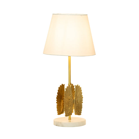 FEATHER TABLE LAMP WITH FABRIC SHADE BRASS