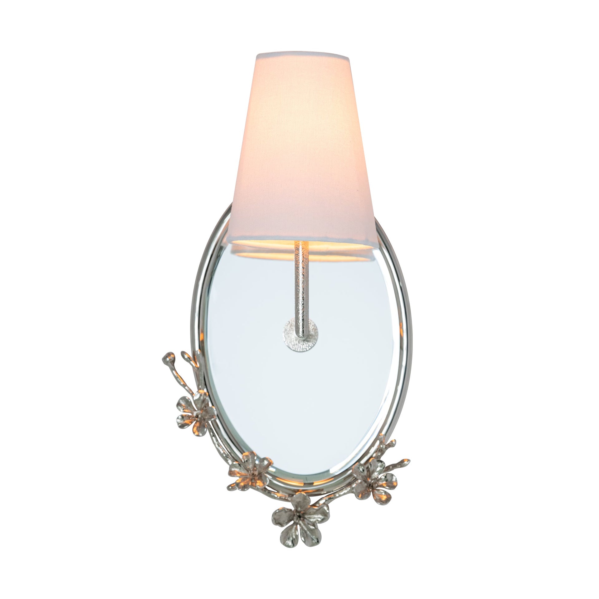 CB OVAL MIRROR WALL SCONCE WITH FABRIC SHADE NICKEL