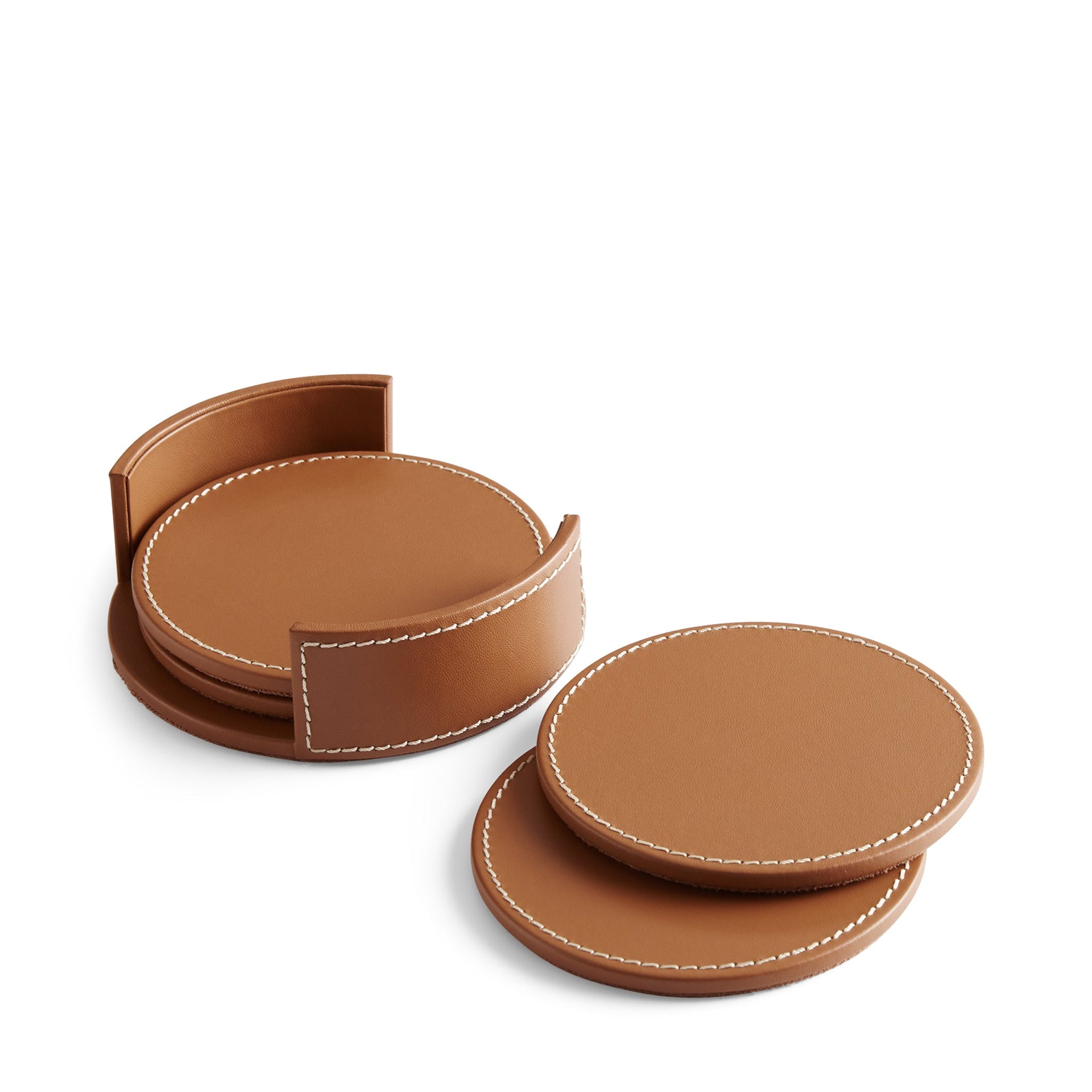 WYATT LEATHER COASTER SET SADDLE