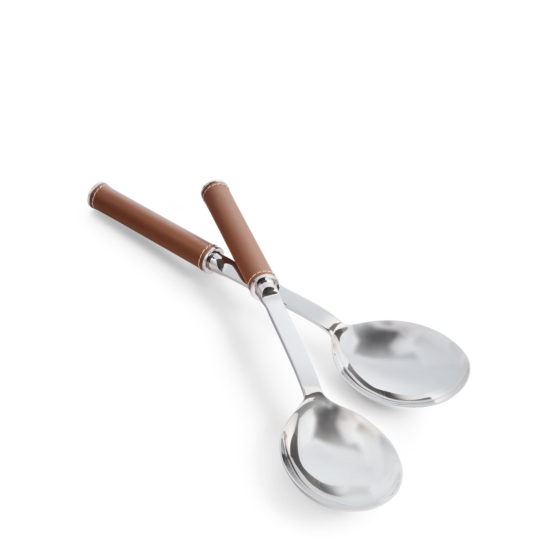 WYATT SALAD SERVERS SET SILVER LEATHER COLOR