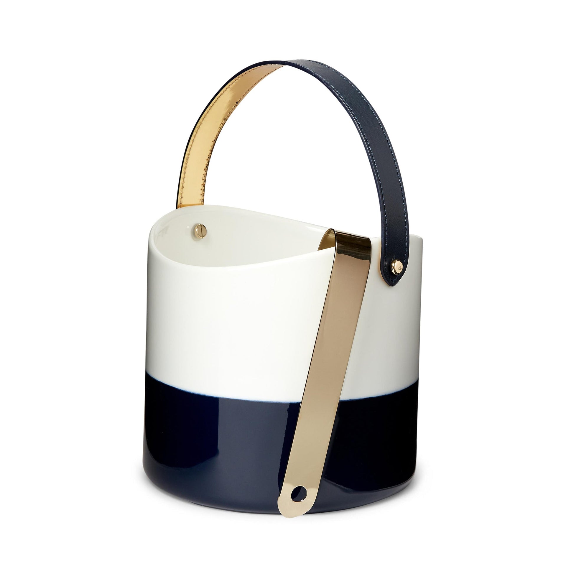 WYATT ICE BUCKET WITH TONGS NAVY AND WHITE