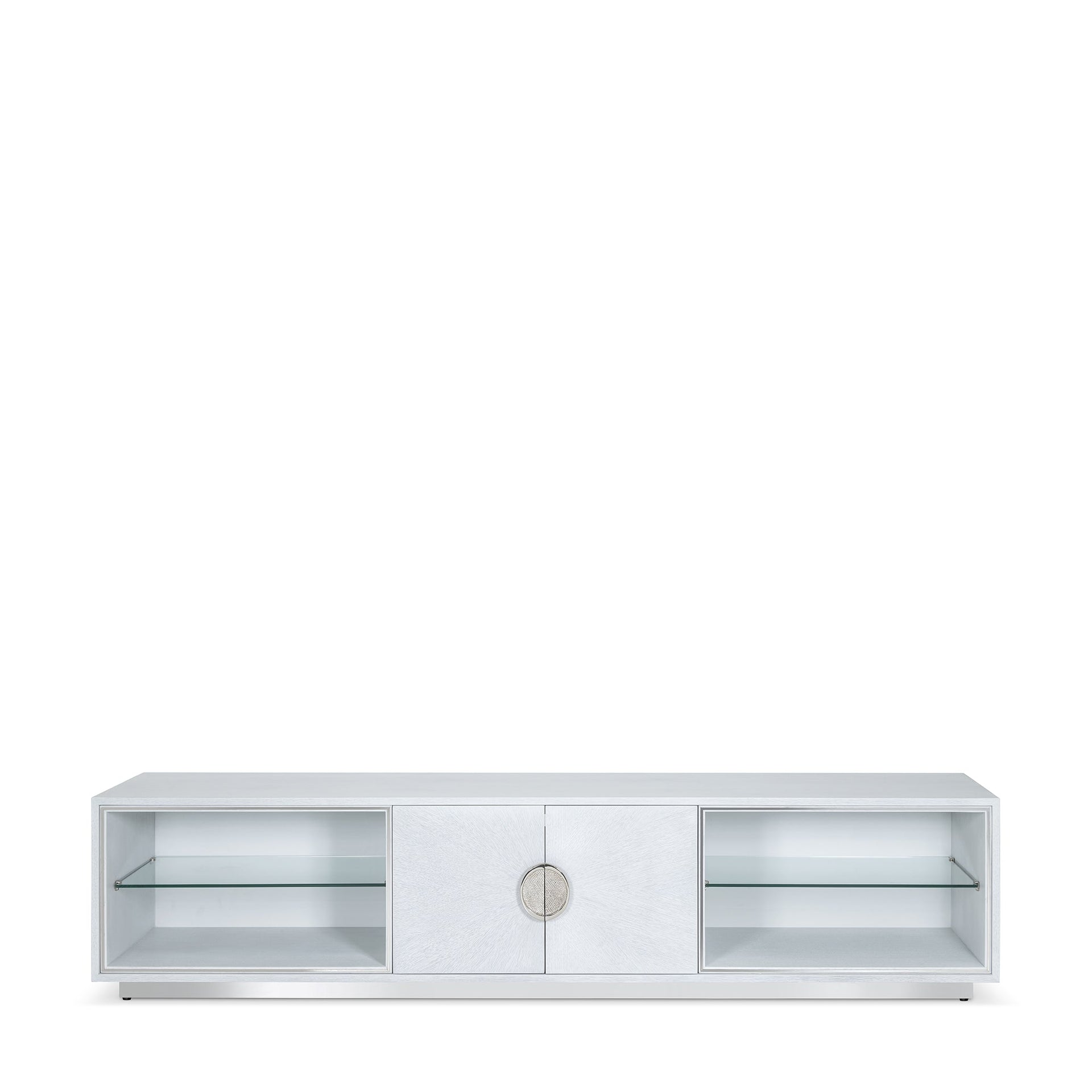 SUNBURST SILVER WHITE TV MEDIA CABINET