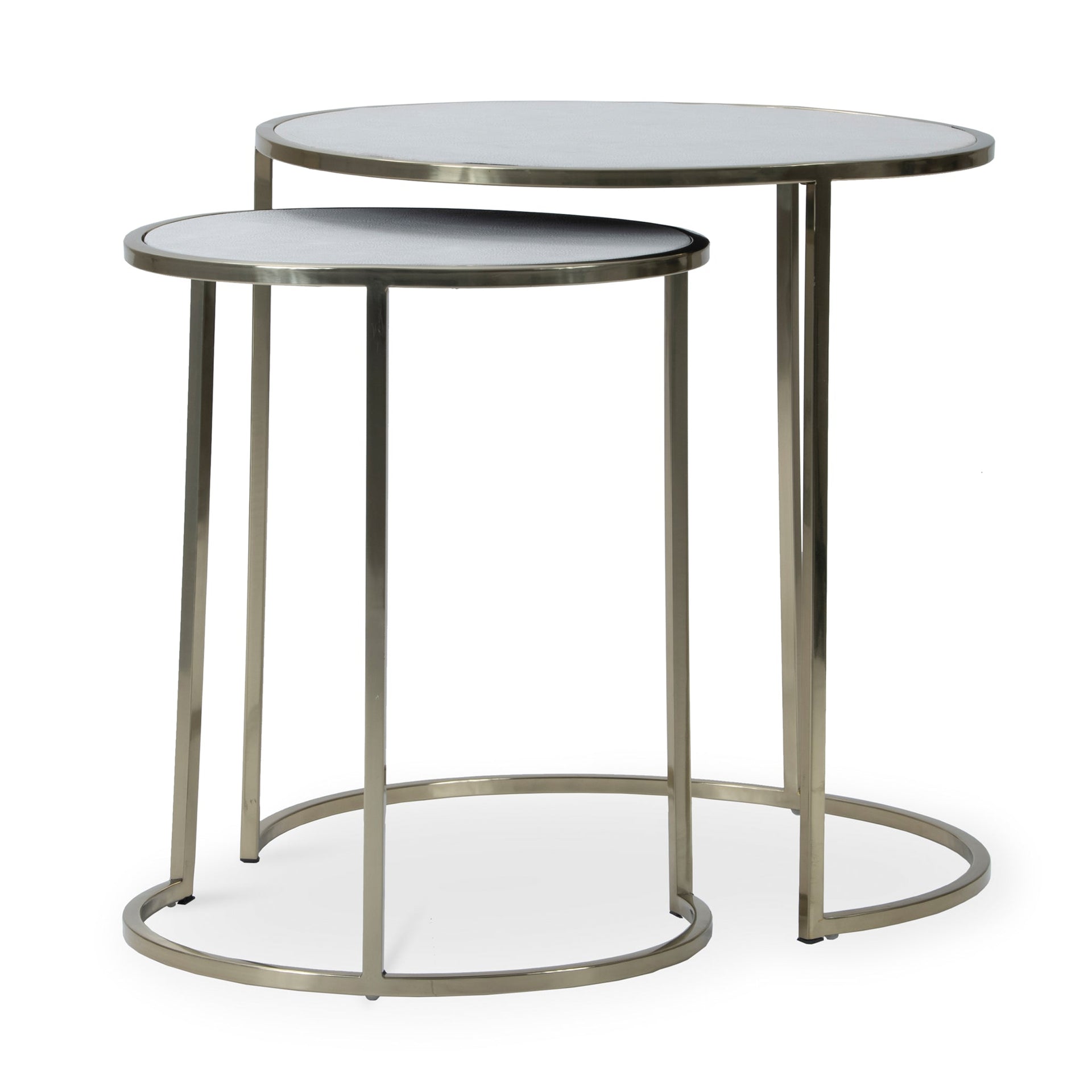 SHAYA IVORY LEATHERETTE BRASS NESTING TABLES