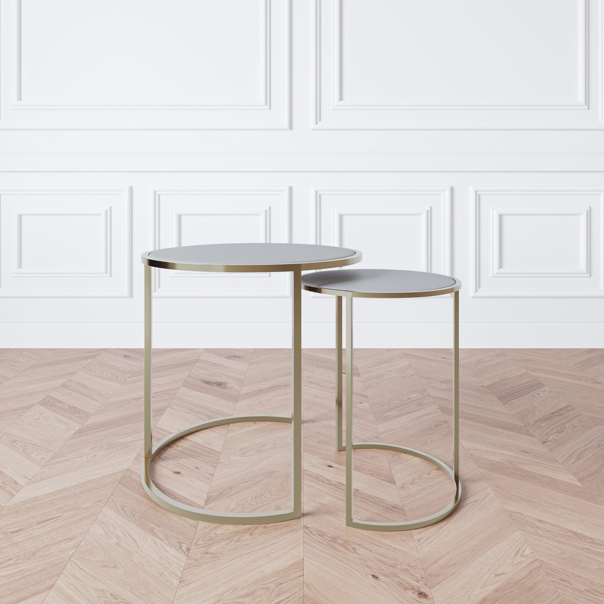 SHAYA IVORY LEATHERETTE BRASS NESTING TABLES